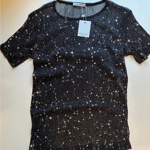 NWT MANGOPOP Sheer Glitter Top